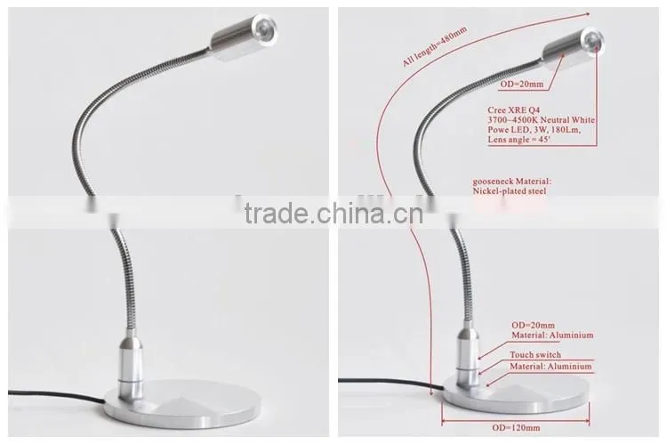 Simple design aluminium led table lamp, led light lamp with touch switch