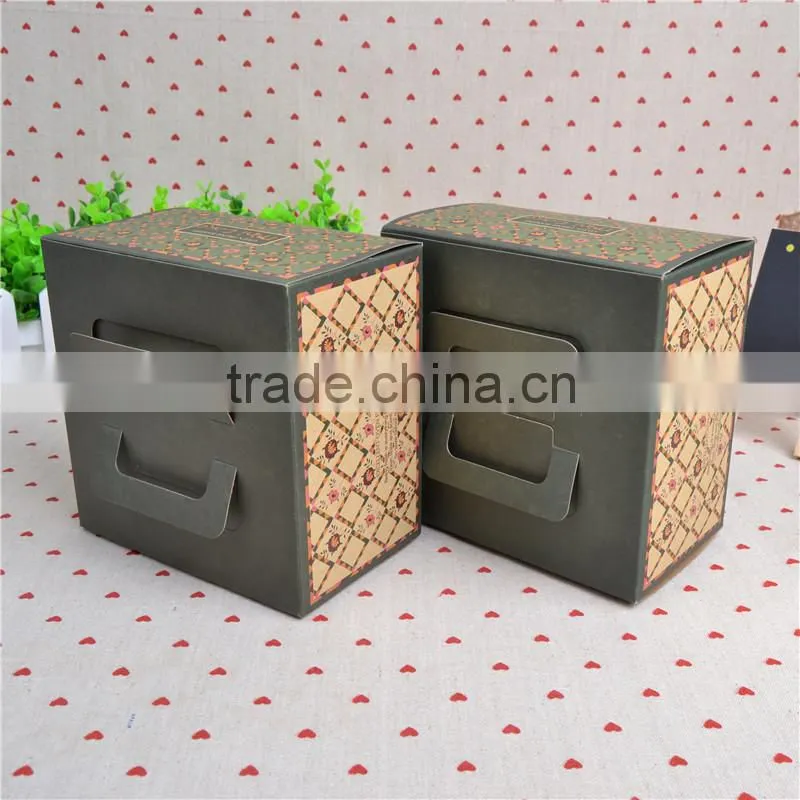 Custom printed food grade paper cardboard cupcake box with handle