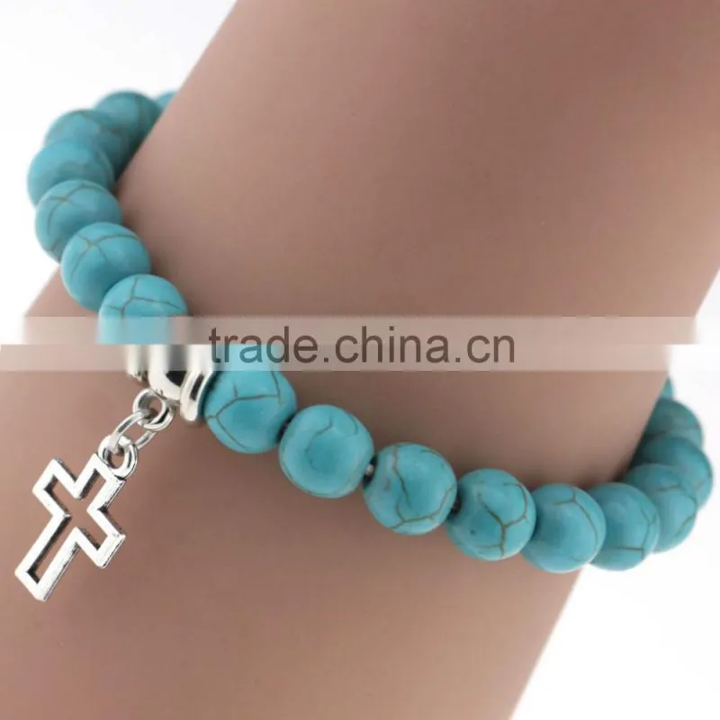 Wholesale Handmade Fashion Women Turquoise Popular Alloy Pendant Elasticity Bracelet