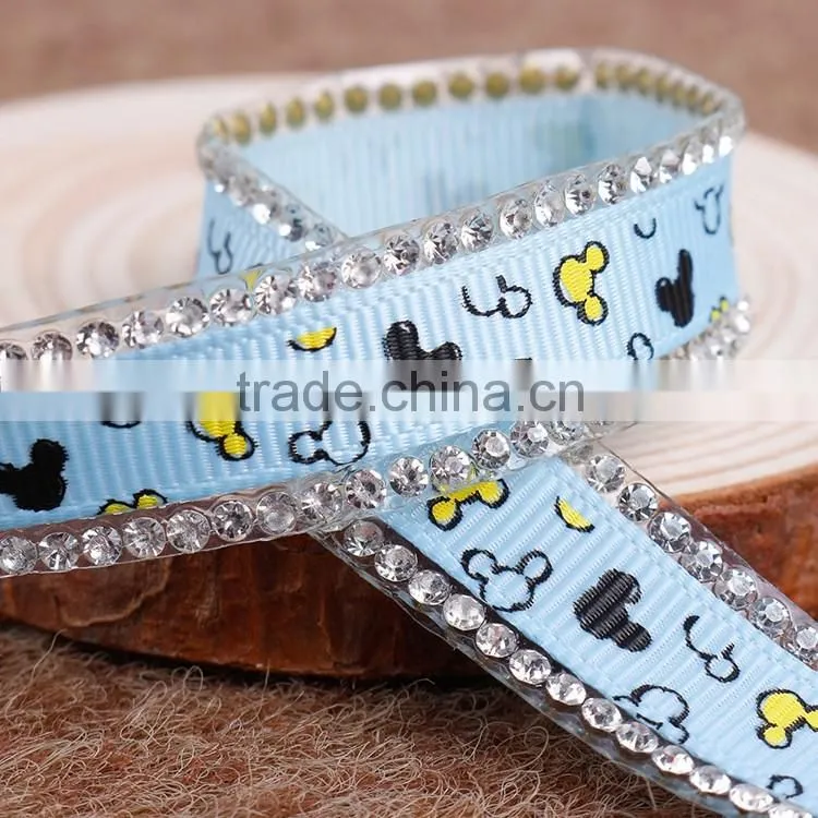 Hot Sale Satin Ribbon Base On Glue For Headwear Decoration,Rinestone Chain With HotfIX Glue