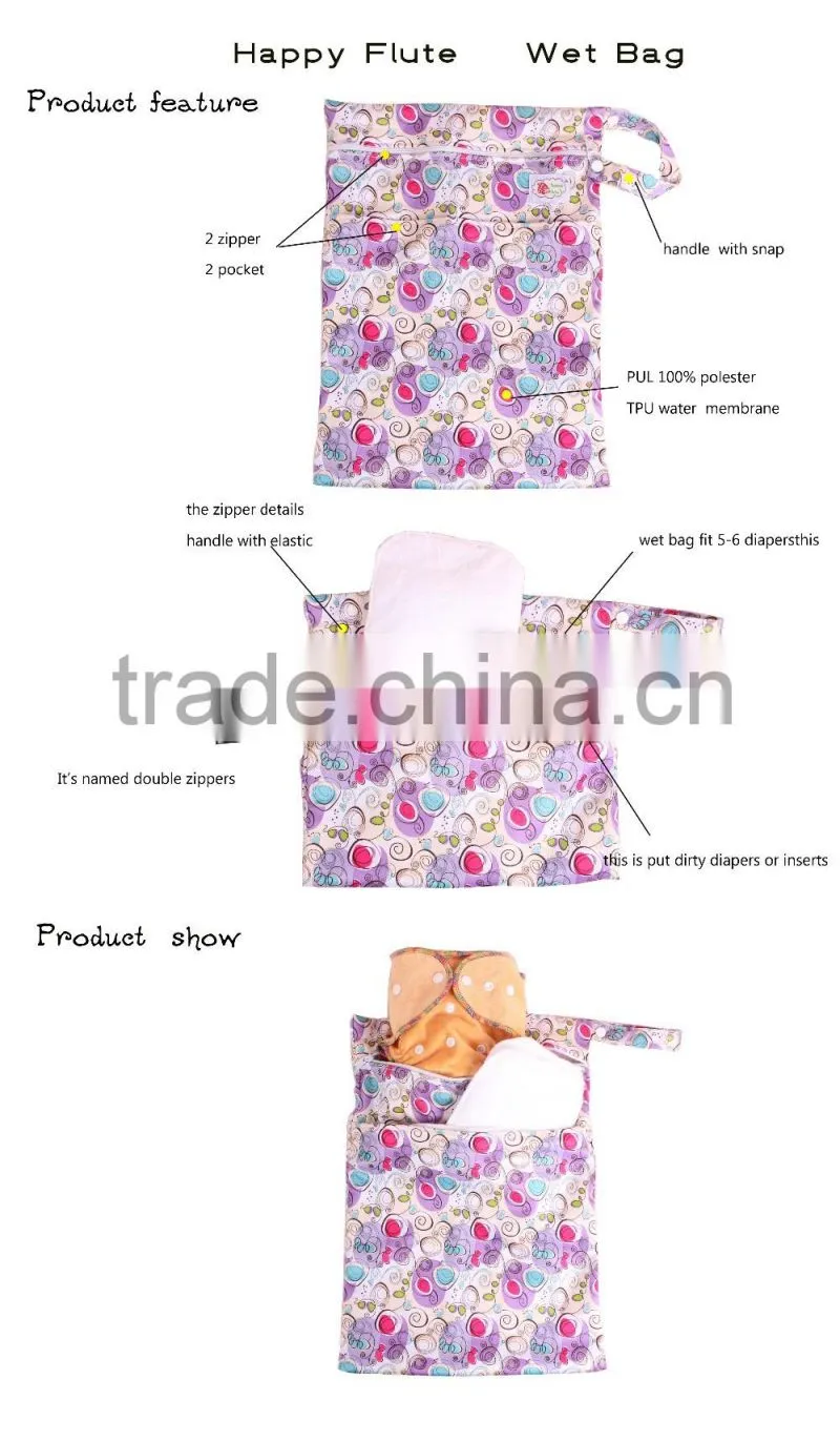 2015 Happy flute high quality wet bag hand with snap made in china diaper bag