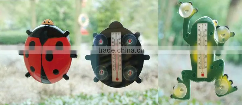 designed hand painted frog shape plastic window thermometer