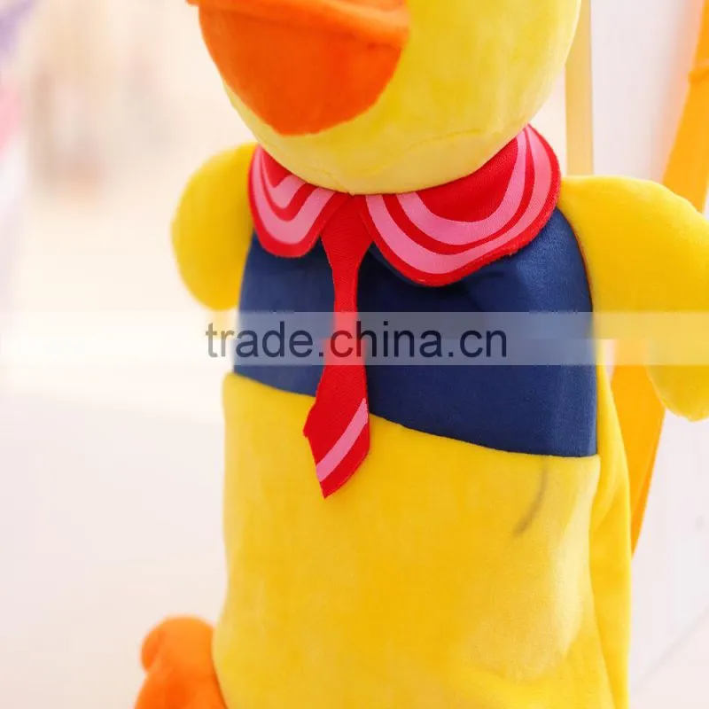 30cm lovely customized yellow stuffed plush strawberry duck doll animal backpack with strawberry-printed T-shirt