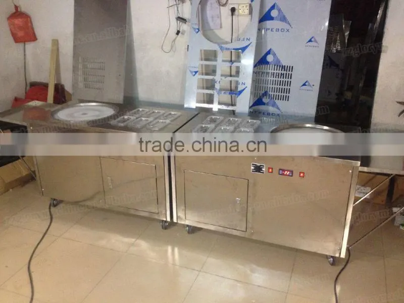 2015 hot sale flat single pan with 6 topping pans stir fry ice cream machine