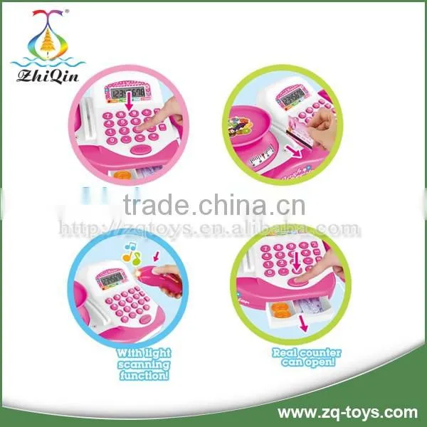 Hot selling children supermarket cash register toy with shopping trolley