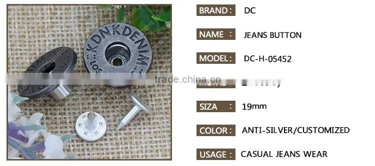 19mm Silver Jeans Button Metal Tack Button For Women's Clothing