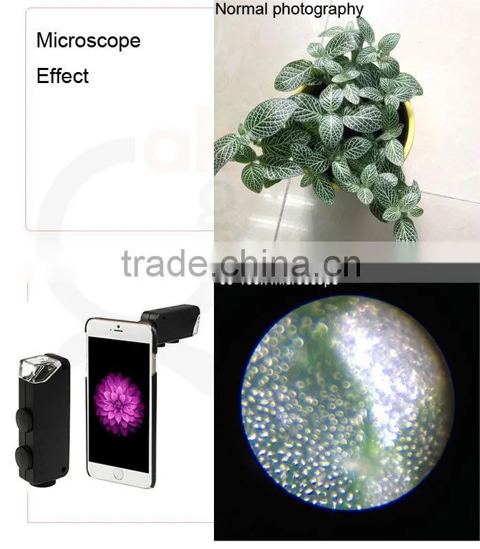Smartphone LED Microscope,button cell powered 60-100x zooming manual focus light Microscope for iPhone 6