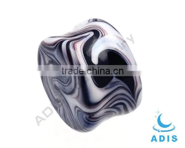 Zebra-strip 3/4 Inch Swirl Pyrex Glass Saddle Plug Double Flare