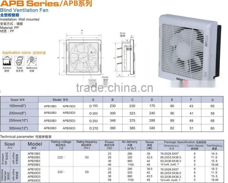 New Features 8INCH MIDDLE EAST PP+plastic housing Square Wall Mounted Fan exhaust fan