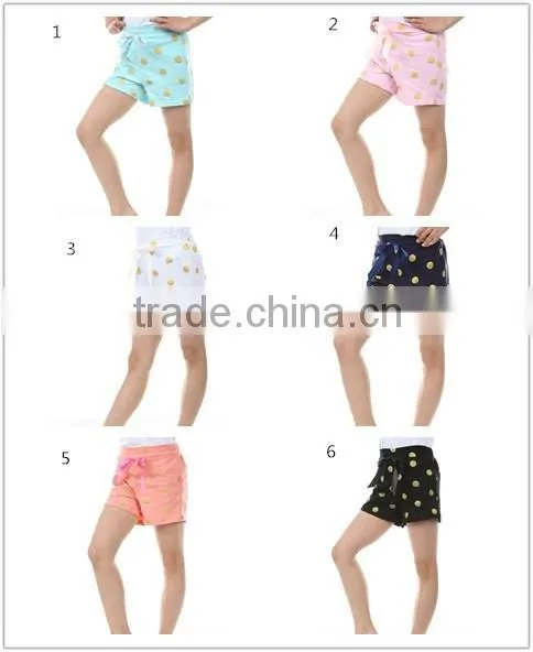Multicolored dots bowknot design stylish easy sports doing cotton children girls shorts