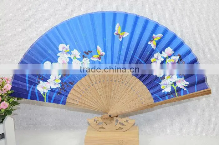 folding silk fabrics dancing fan with brown ribs