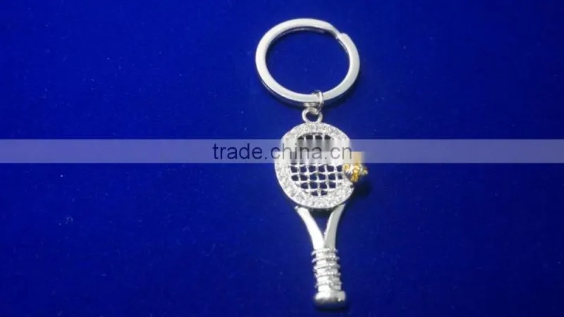 Factory price exported tennis racket silver color surface plating zinc alloy keychain