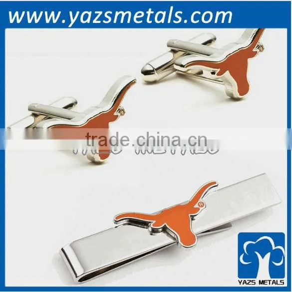 Texas Longhorns tie bars and cufflinks, custom made metal tie clip with design