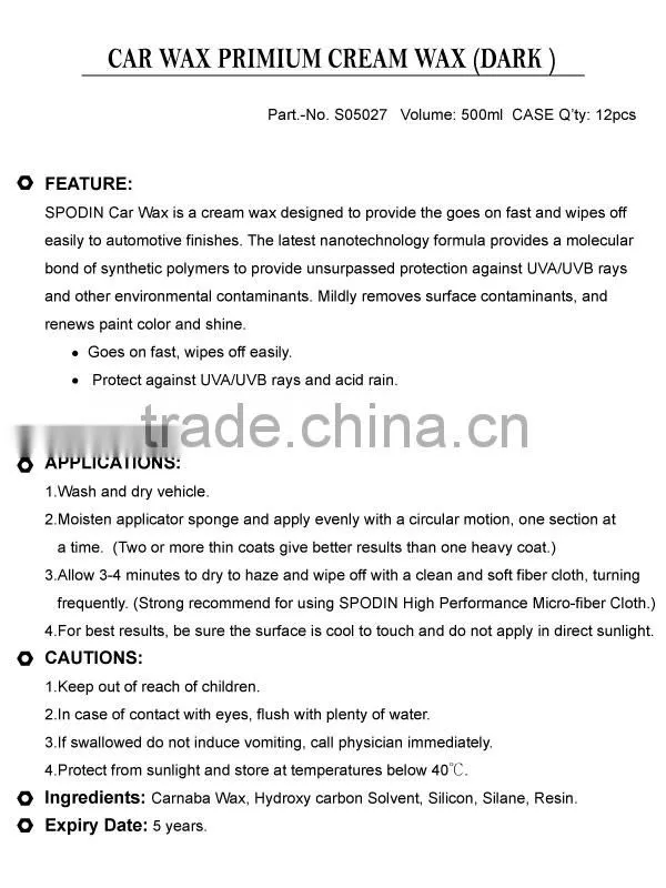 Car Care Products Premium Black Wax, Cleaning Wax with gloss