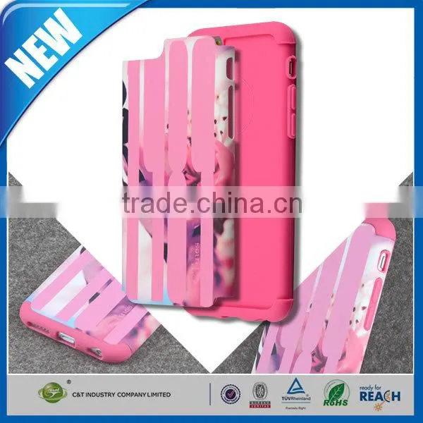 C&T Luxury Style High Quality silicone+pc hybrid combo case for iphone6 flower cover
