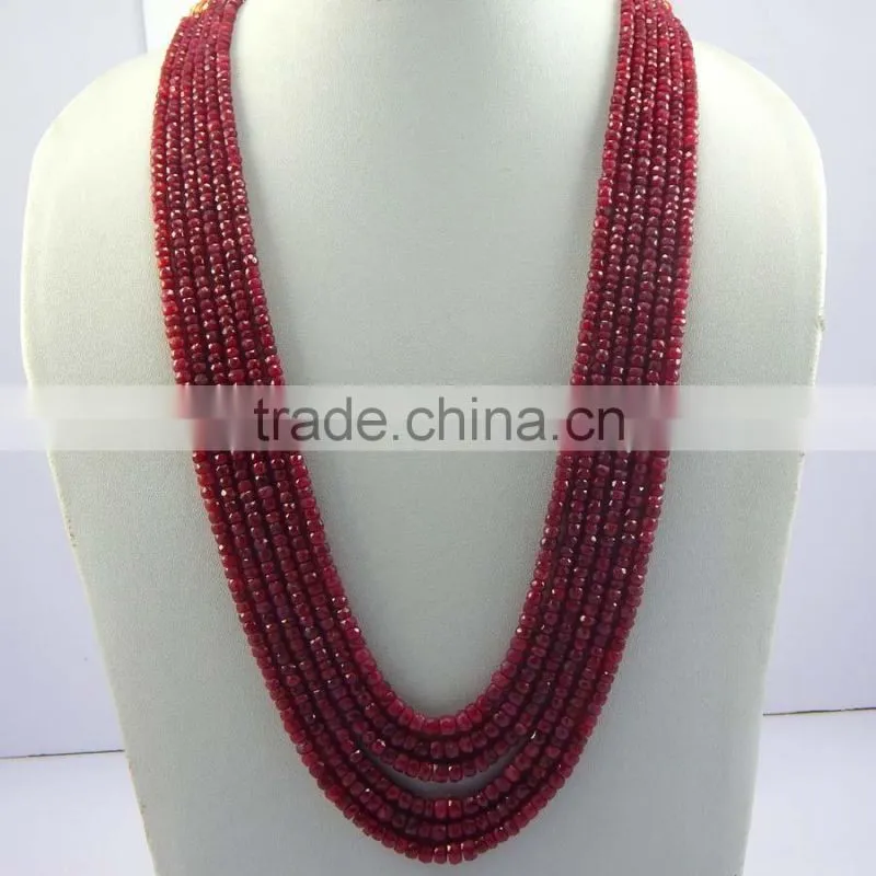 Natural Faceted Red Ruby Roundel Beads, Ruby Beads Strand