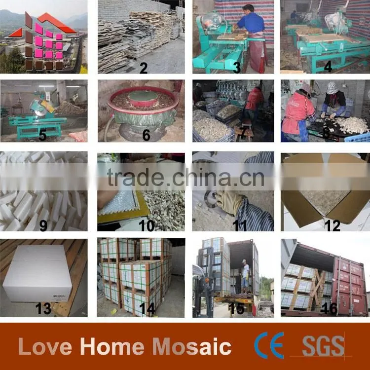 Carrara white mosaic tile, trapezoid tile backsplash