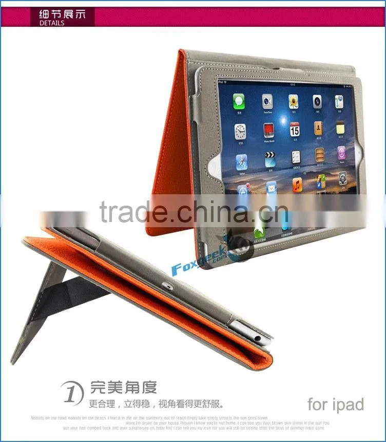 hot selling new design leather cover case with handle for ipad air/air 2 with Sleep/wake up function