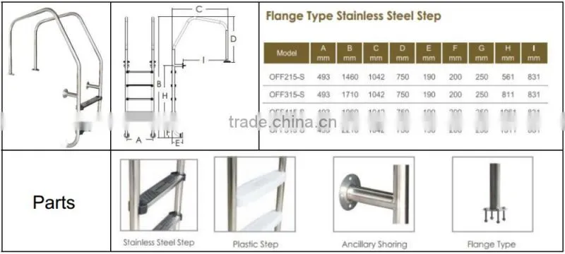 2016 NEW Durable Three to five steps stainless steel swimming pool ladder