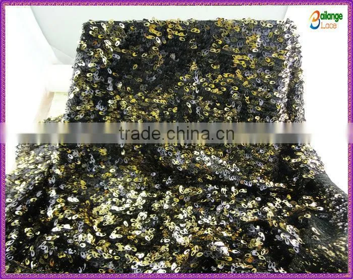High fashion black oval sequin fabric for dress fabric
