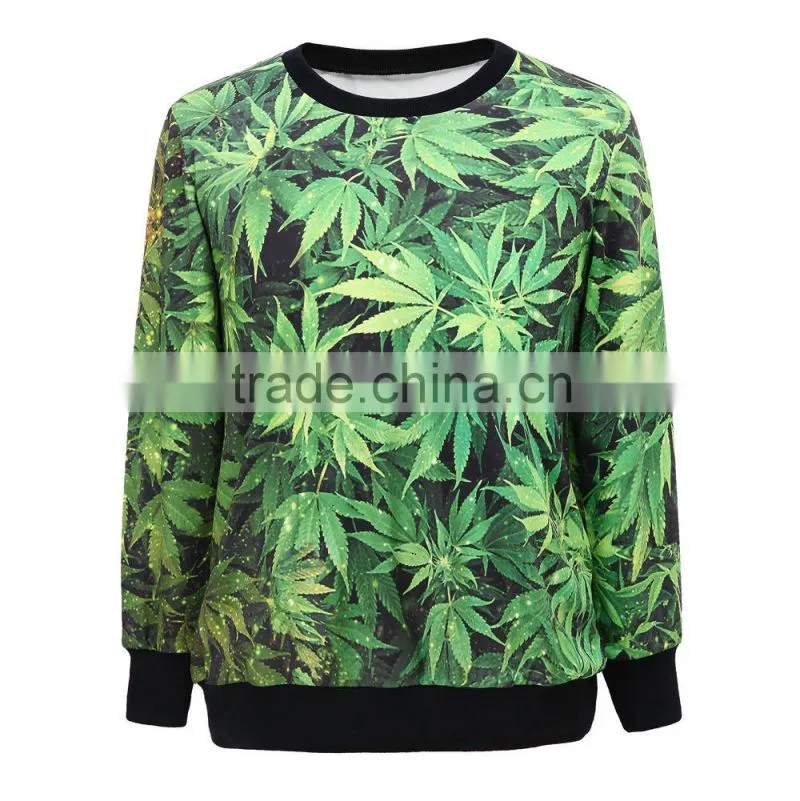 New 2015 Fashion All Over Full Print Sweatshirt Sport Suit Women Hoody Leaf 3D Print Sweatshirts Hot