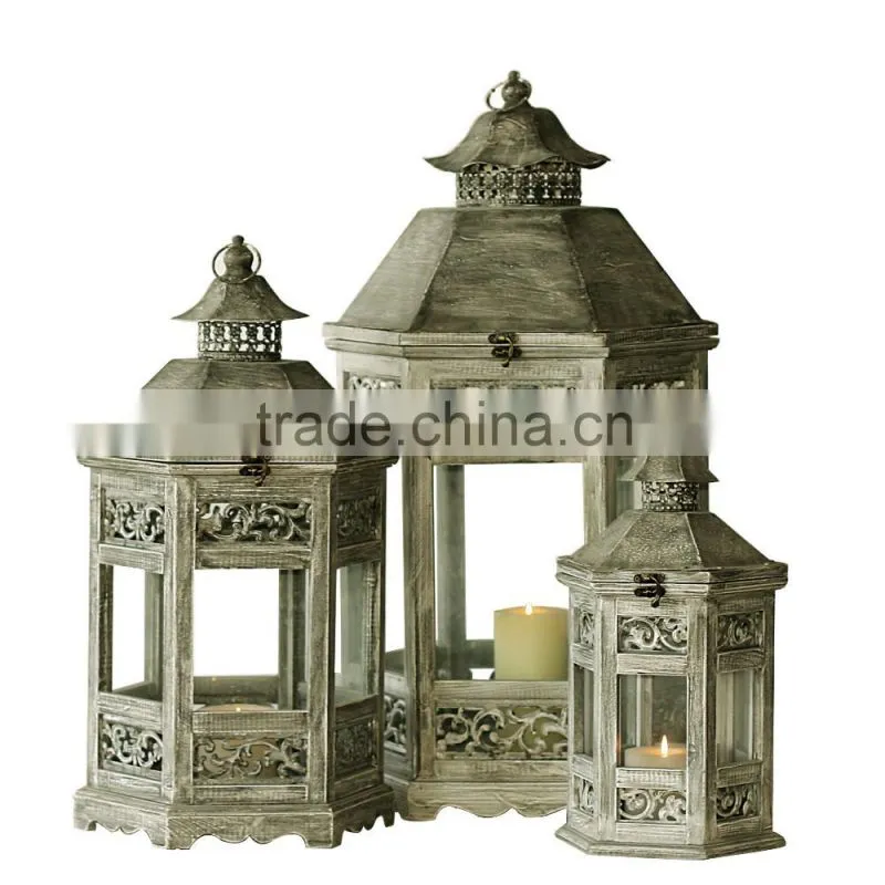 wholesale antique rustic wood candle lantern decoration crafts