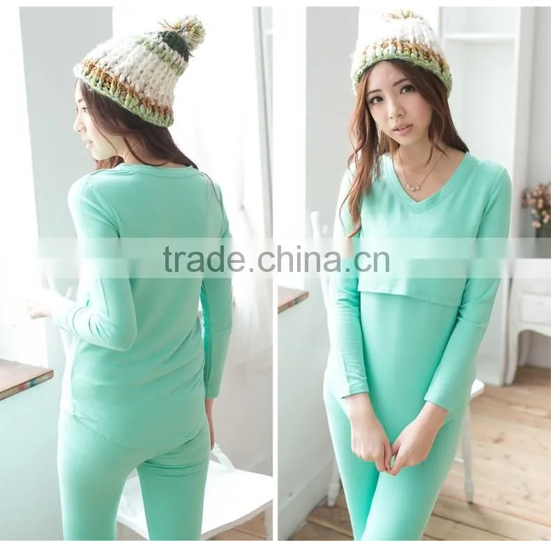 Winter long sleeve V-neck Nursing Sleepwear for Pregnant Women