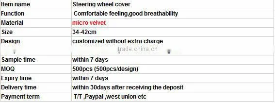 ZX Hot selling New design Velvet steering wheel covers/fluffy steering wheel cover