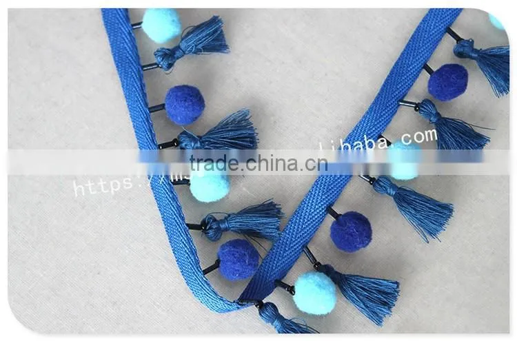 Newest design handmade 4.5cm width beaded pompom fringe wholesales