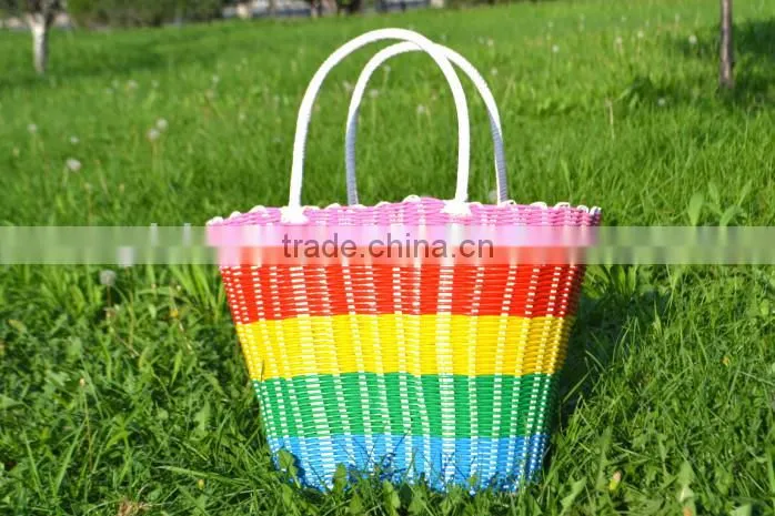2015 fashionable and soft cheap crochet Polyester PP straw bag laundry woven bag