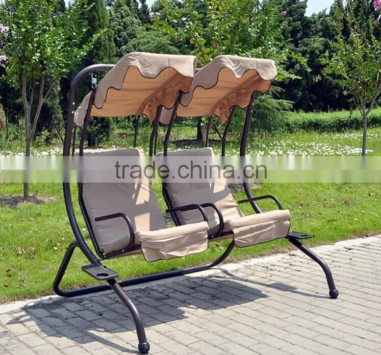 Outdoor Garden Patio Covered Double Swing Chair w/ Frame - Sand