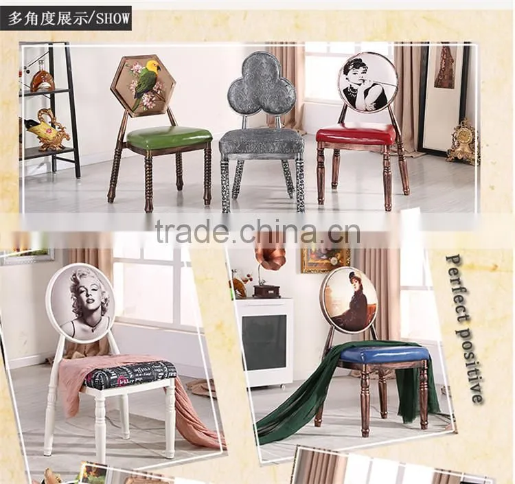 wholesale Quality European antique metal upholstered oval back dining chair QL-T854