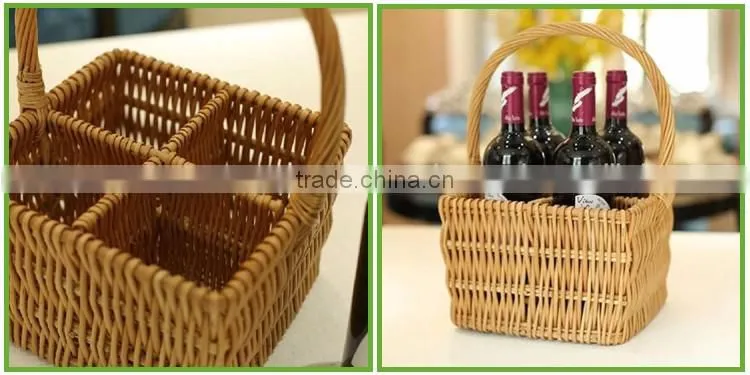 Handmade win holder wicker wine basket for 4 bottle