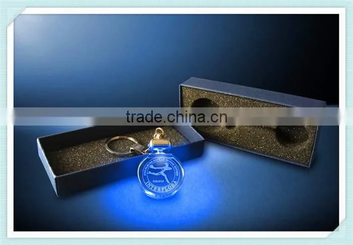Promotional 3D engraving crystal keychain with led light as kids led giveaway