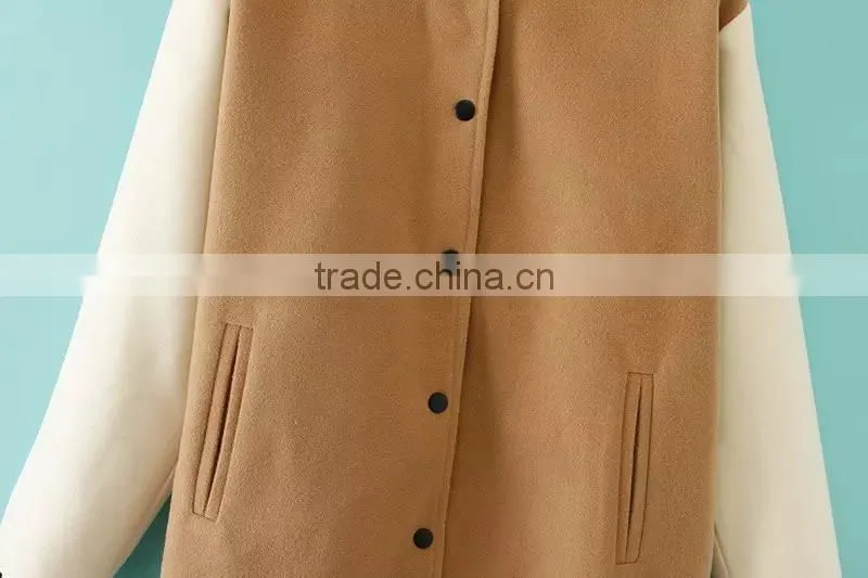 Women Loose Wool Color Matching Baseball Uniform Coats Cheap Clothes Watercolor Crochet College Sports Jackets Wholesale