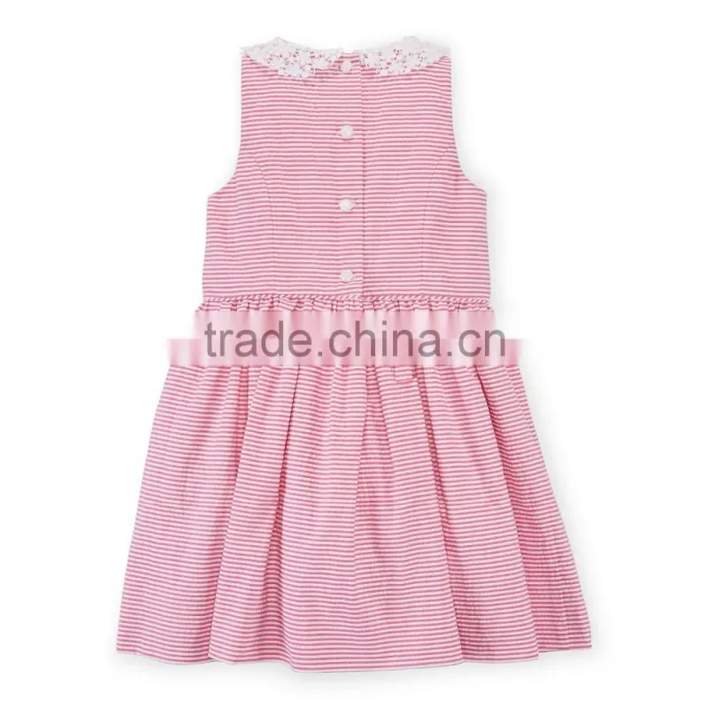Children Girls Pretty Lace Collar Cotton Seersucker Dress HSD8069