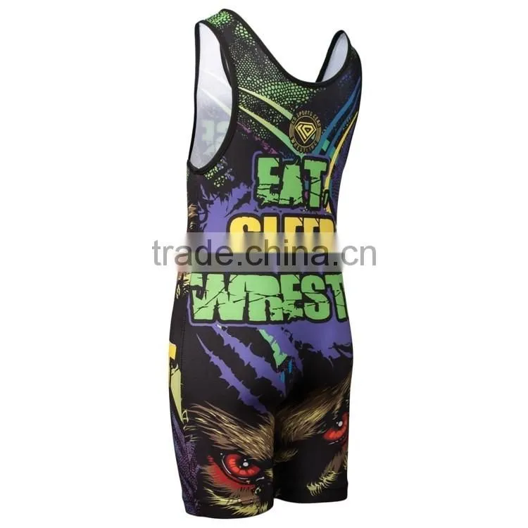 USA cheap custom sublimated wrestling singlets for children