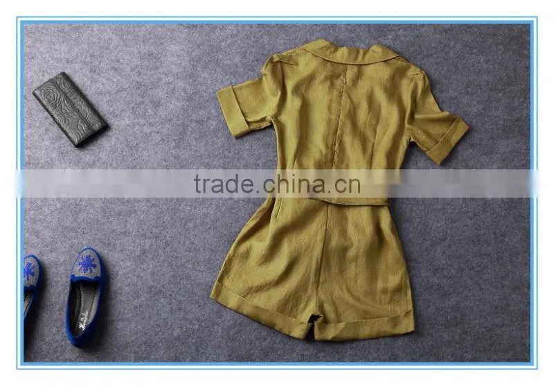 Hot Sales Half Sleeves Linen Formal Tailored Romper Jumpsuit For Women