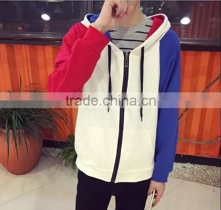 2016 promotional custom cotton men's hip hop hoodie with different colored sleeves