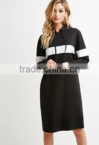 Popular color stripe hooded long-sleeved dress