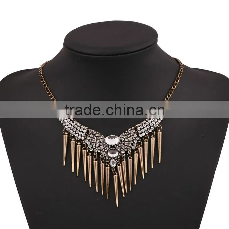 Western trendy tassel luxury mandarin orange rhinestone crystal vintage statement necklace jewelry