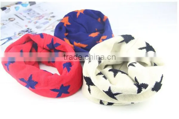 Korean style lovely winter warm acrylic five-pointed star pattern fashion baby scarf kids infinity scarf