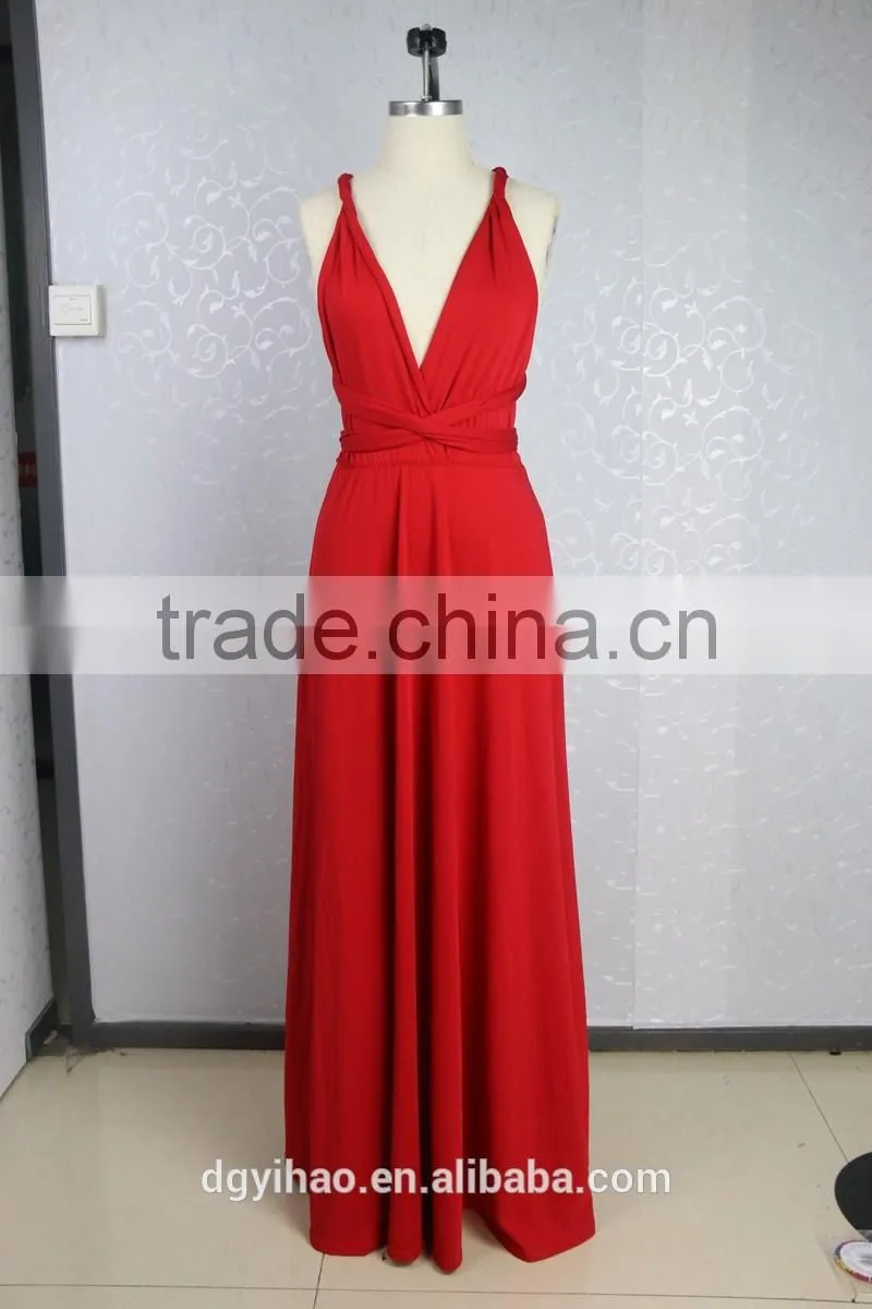 Yihao 2016 Special Offer Natural V-neck Vestidos De Fiesta Women Long Sexy Strapped Lady Party Maxi Summer dress