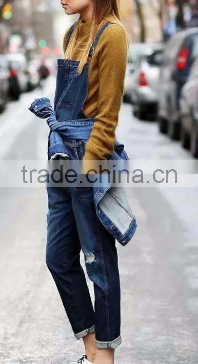 Runwaylover EY0635P Hot Sale 2017 Ladies Fashion Hole Denim Overalls