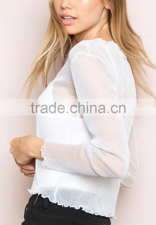 Runwaylover 111 2017 Ladies Sexy Long Sleeve Transparent Blouse