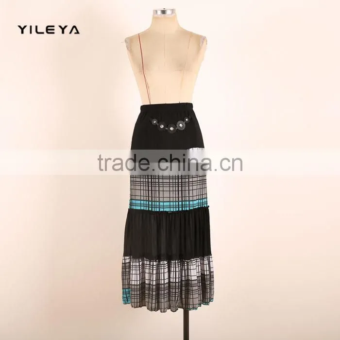 stripped high waist style elastic fashion women turkish long skirts with decoration