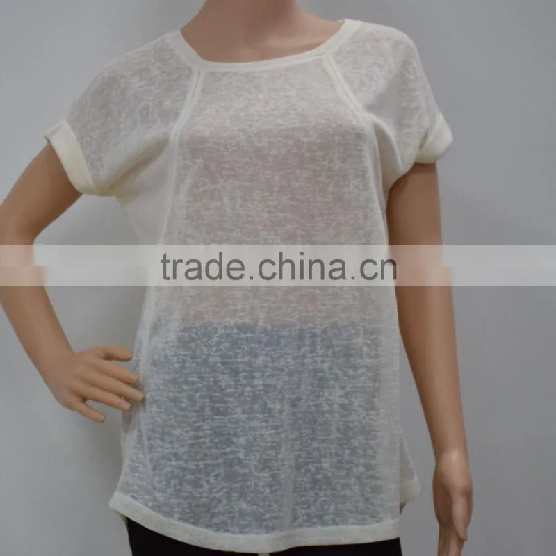 High Quality ladies' transparent T-shirt New fashion design for Summer 2015