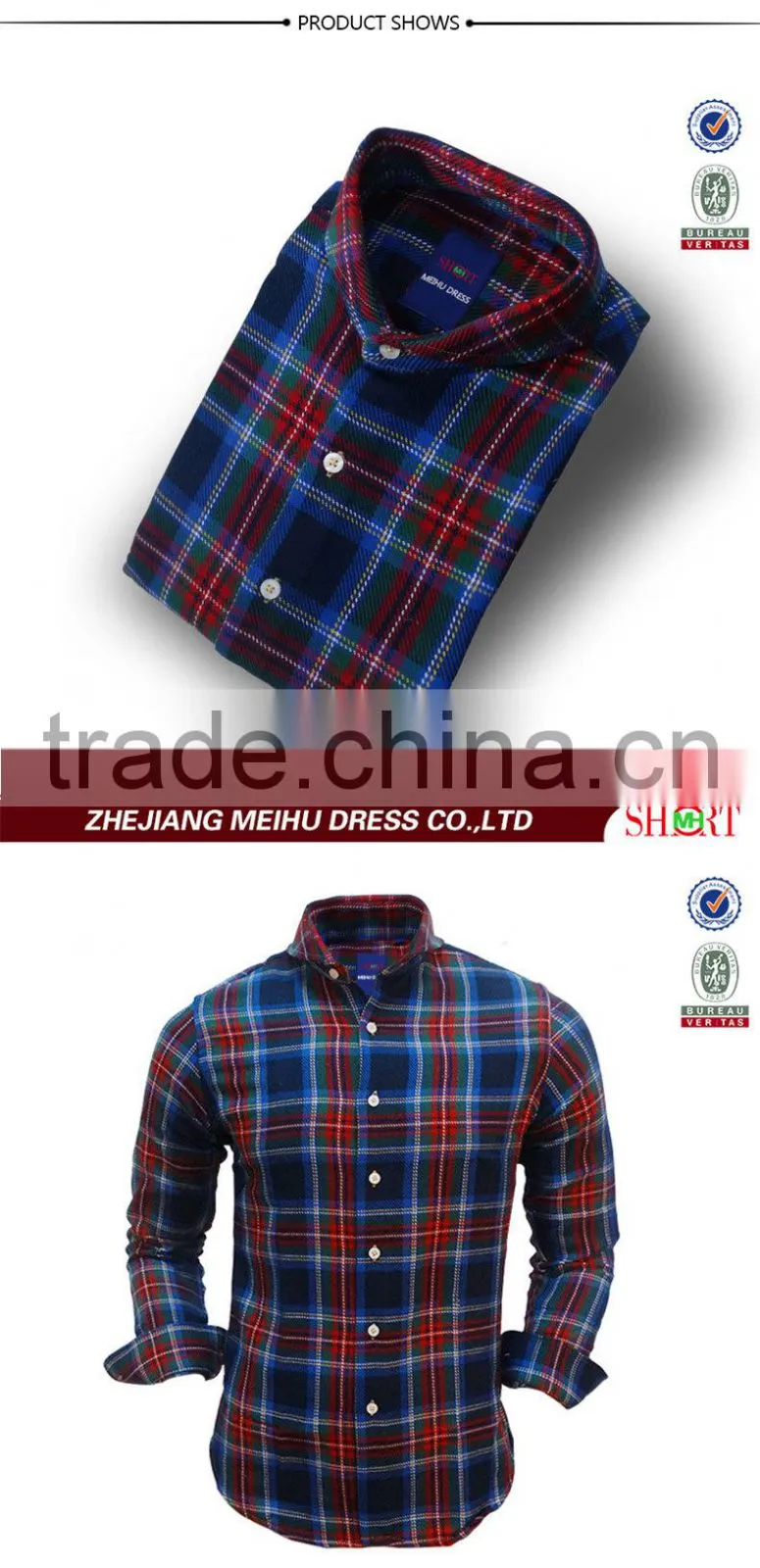 Custom color contract men's plaid shirts spread collar slim fit