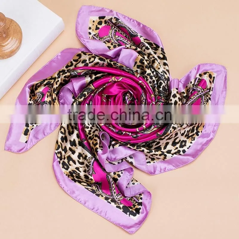 2017 Fashion Lady's Custom Digital Print Silk Satin Square Lady Scarf 90*90