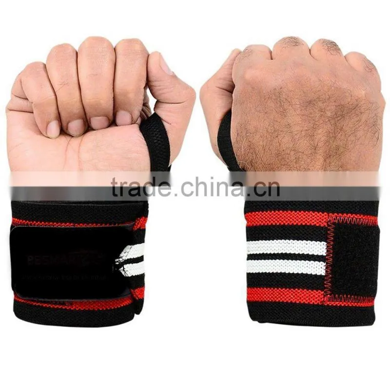 Fitness Training Gym Wrist Wraps in Black color Red & white Stripe